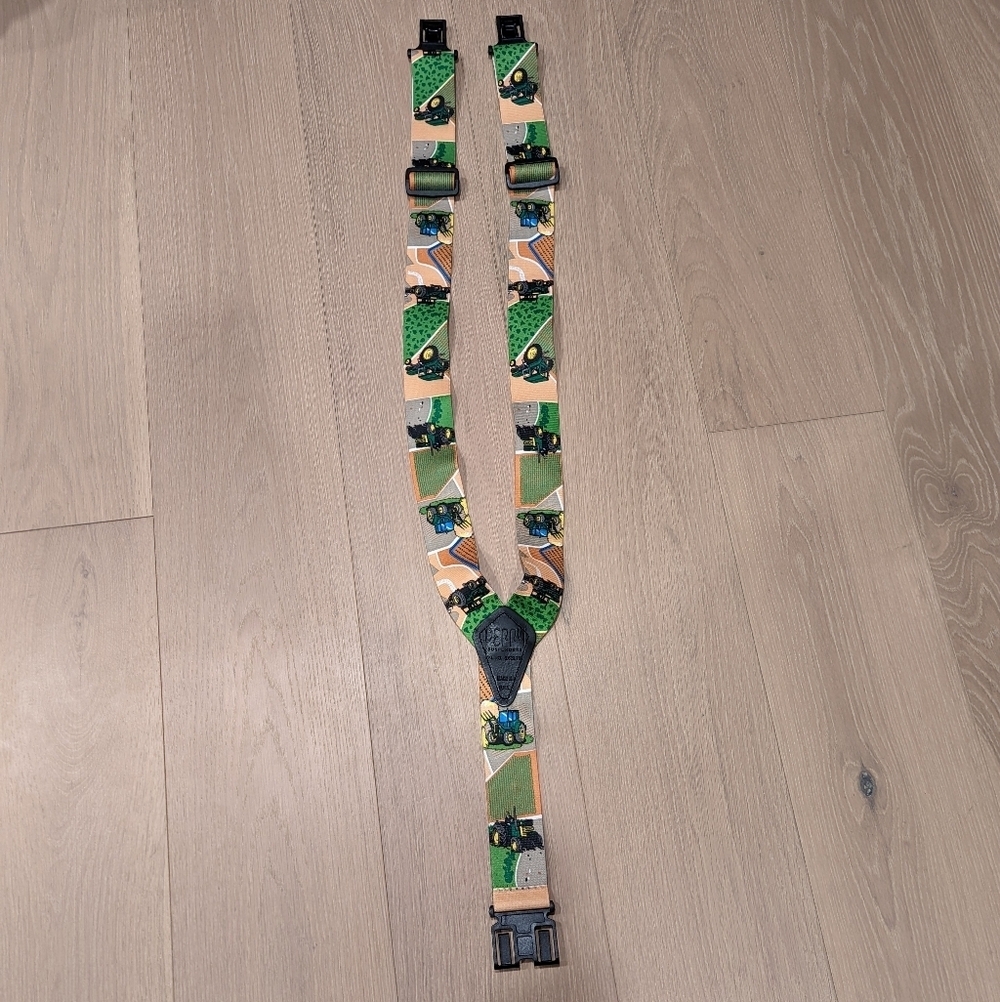 Green and Tan Tractor Themed Suspenders
